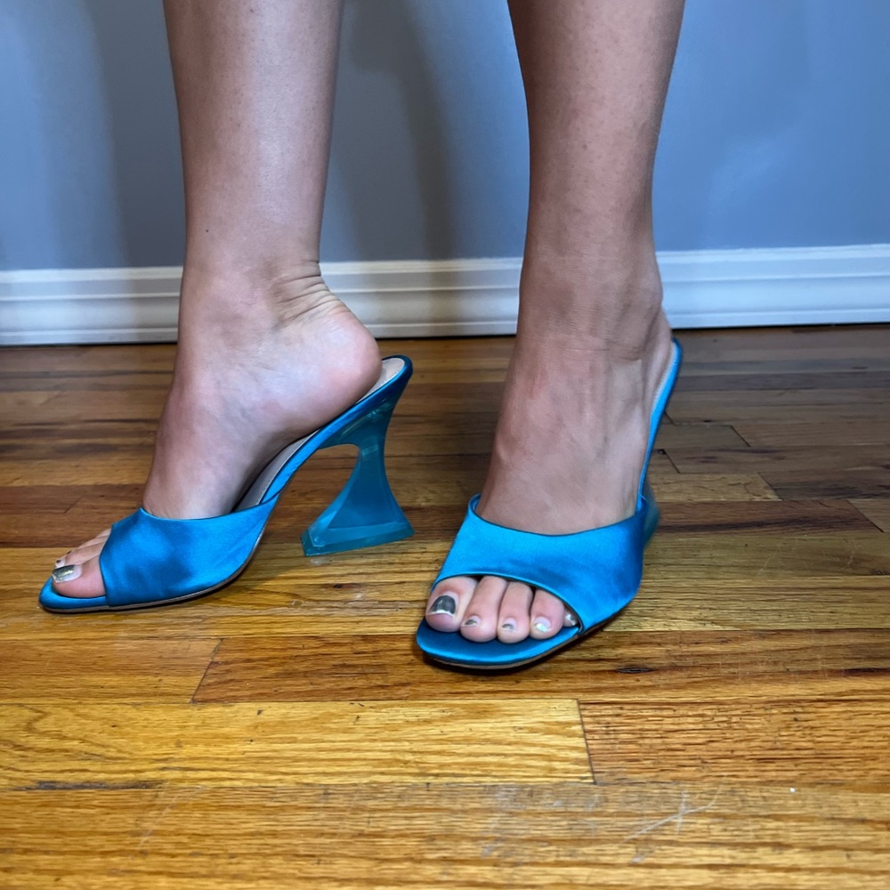 Light Blue Satin Heeled Sandals